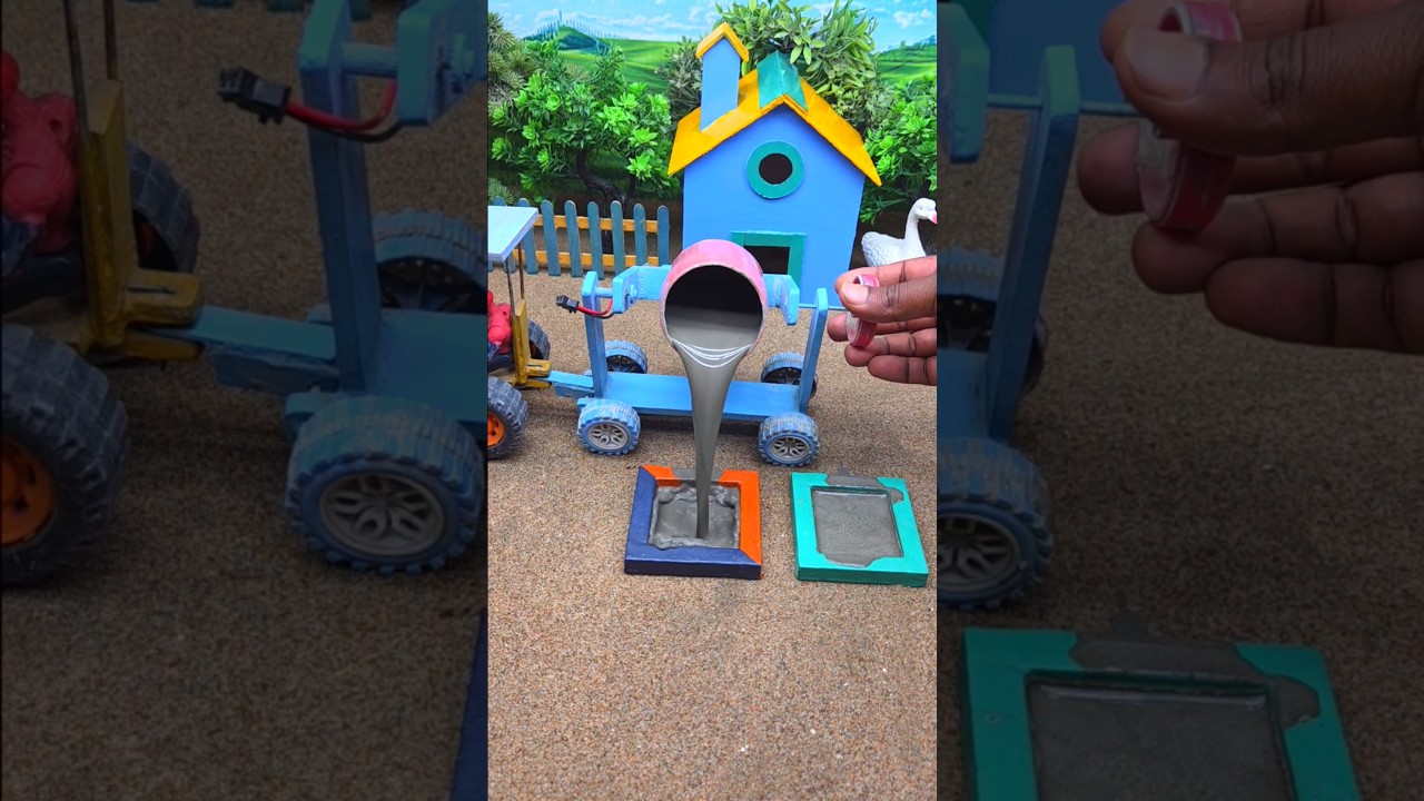 😱 Amazing Mini Tractor Making Cement Pillar | DIY Real Working Construction Machine 🚜 #shorts