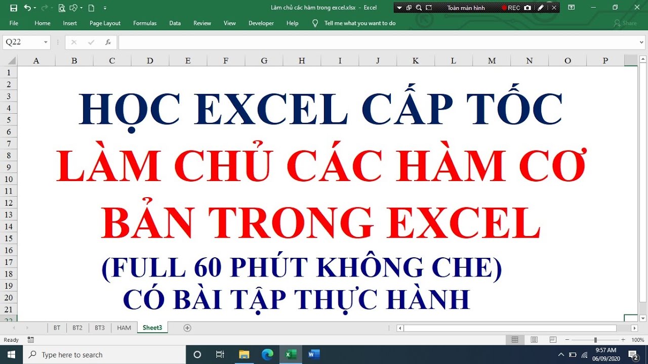 Học excel cấp tốc: Làm chủ các hàm cơ bản trong trong Excel (full 60p)