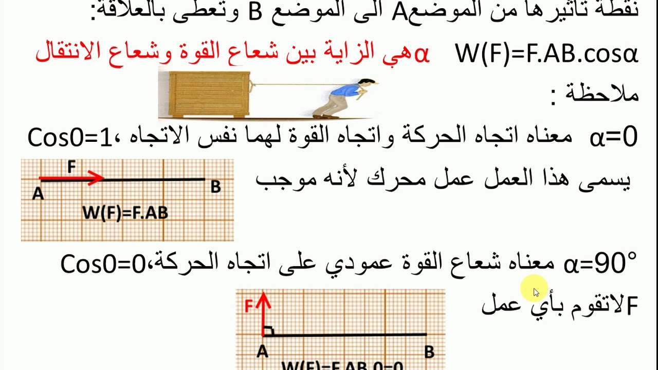 العمل والطاقة الحركية لأقسام السنة 2 ثانوي علوم رياضيات وتقني رياضي