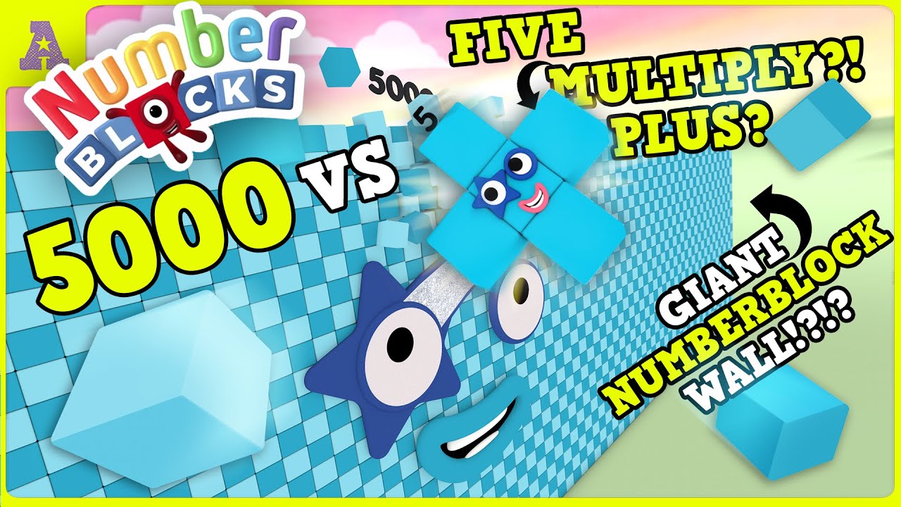 Giant Numberblock 5000 Wall vs FIVE Plus Multiply Shooting Star?!?!