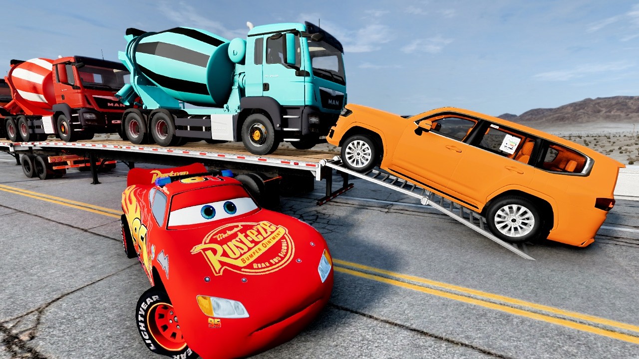 Flatbed Truck Mcqueen  Transportation with Truck   Pothole vs Car #32  BeamNG Drive 2