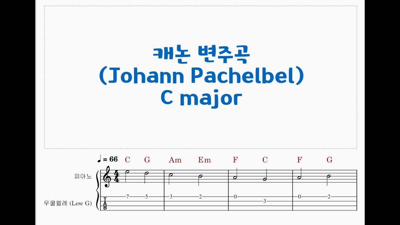 Johann Pachelbel 549/캐논변주곡(Variations on the Canon) C major/ Ukulele music score 우쿨렐레 악보