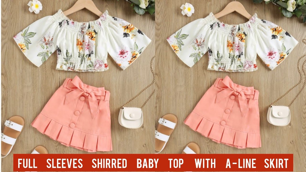 Beautiful Full Sleeves Shirred Baby Top With A-Line Skirt Cutting and Stitching/Baby Dress Design