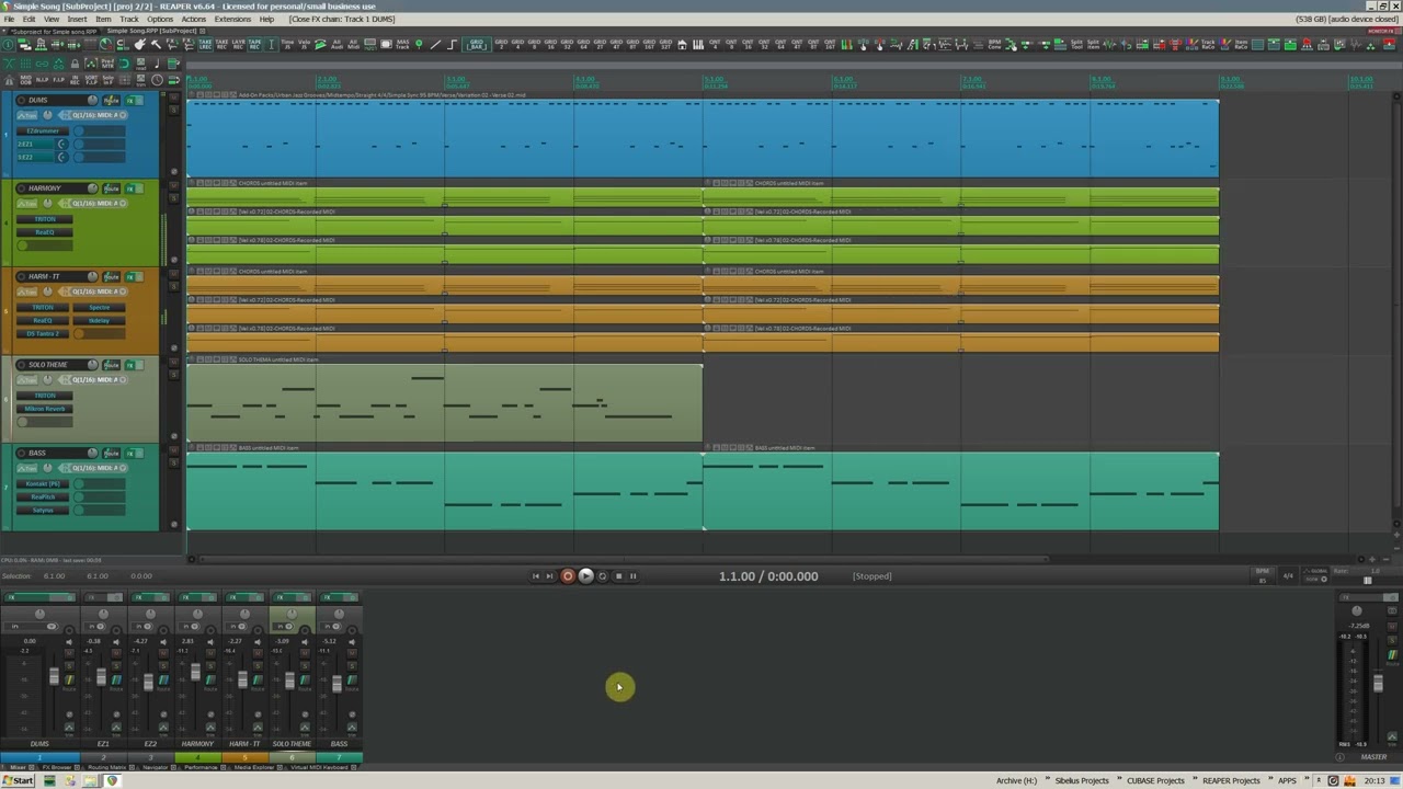 Subproject for heavy loaded project in Reaper
