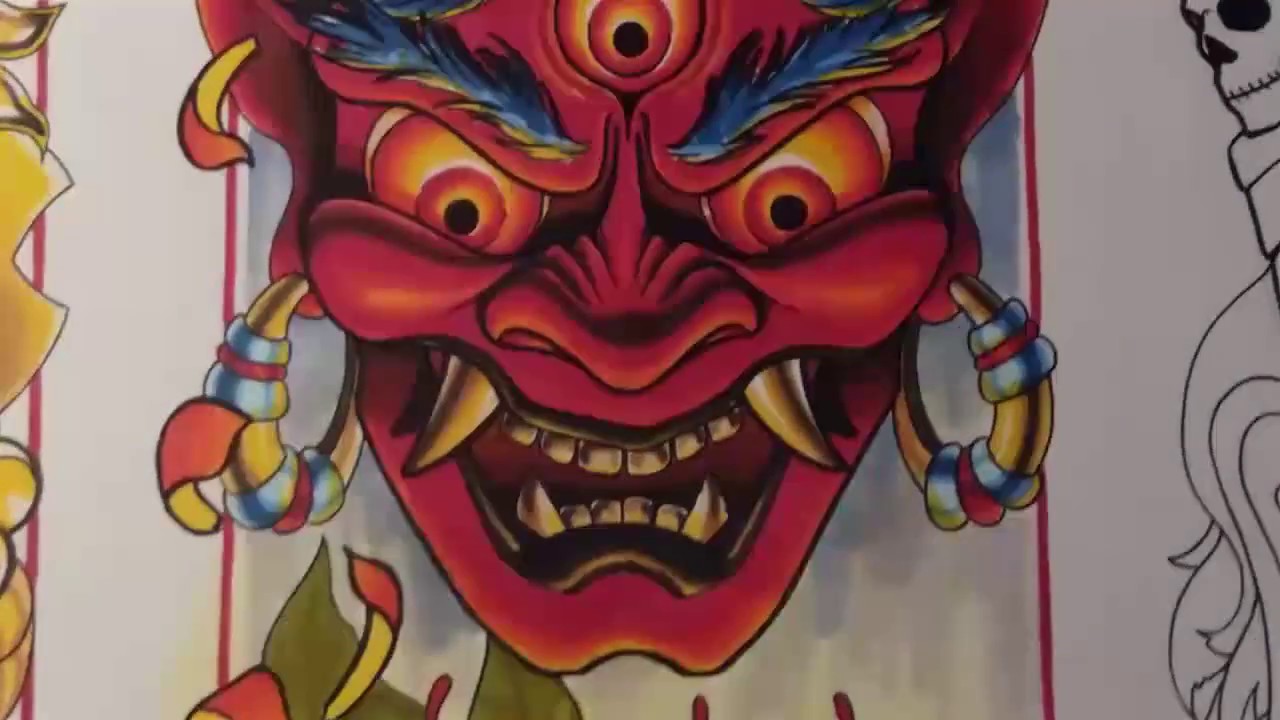 Oni mask: markers painting time lapse