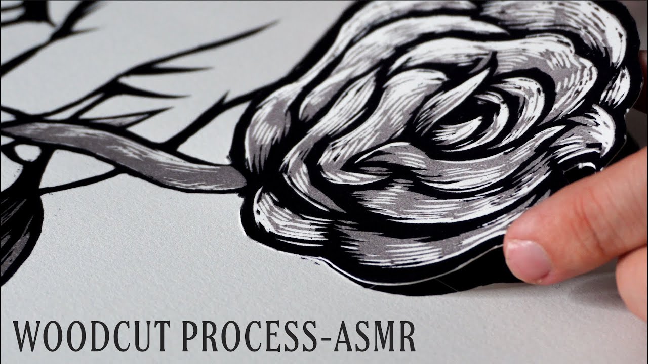 ASMR- Making a Traditional Woodcut Print from start to finish | Documentation Process (no talking)
