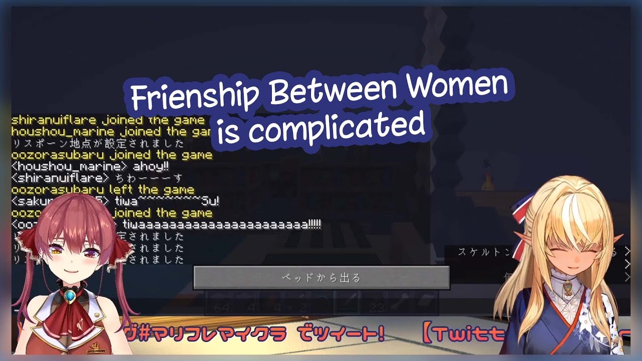 Shiranui Flare and Houshou Marine ー chit-chat while leveling in minecraft