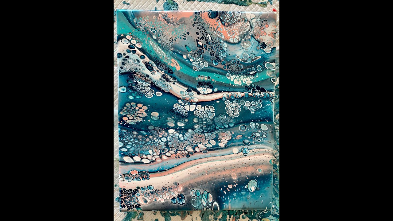 Beautiful Blue and Coral Flip and Drag with Cells Fluid Painting Tutorial /Masking Tape Technique