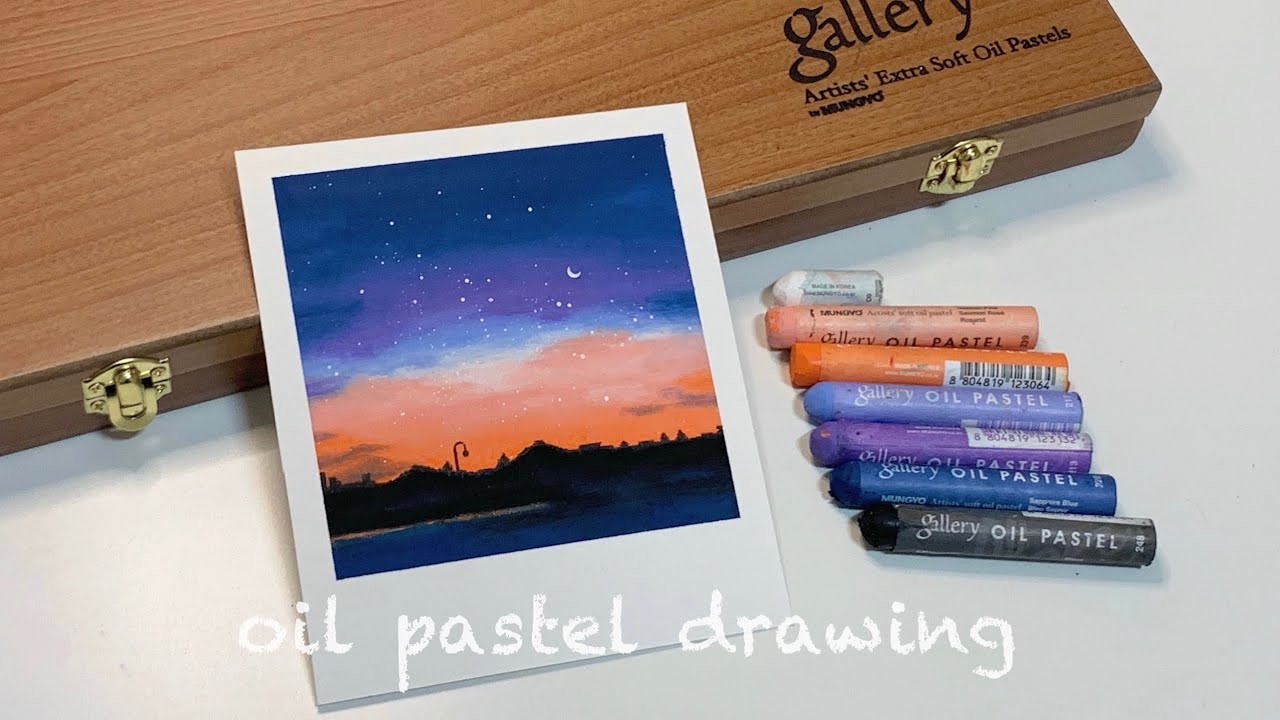 오일파스텔 초보, 오일파스텔로 저녁 노을 그리기, oil pastel drawing