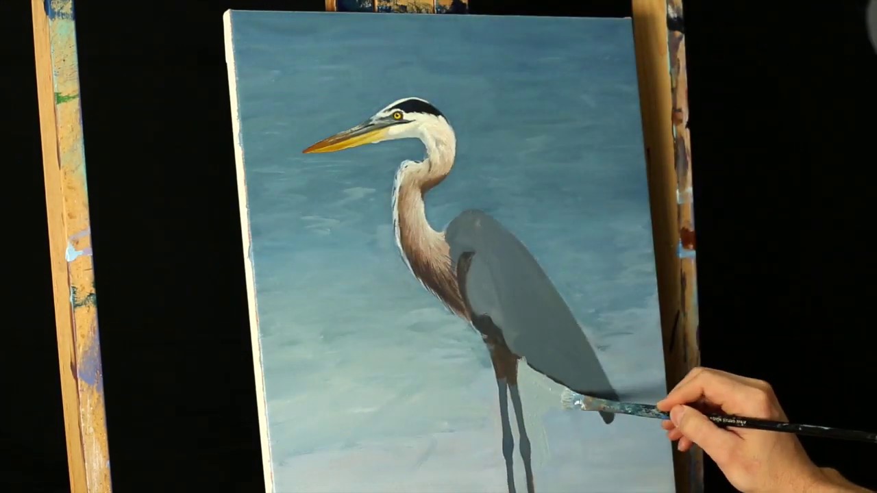 How to paint a blue heron in acrylic - Time Lapse video - With Tim Gagnon