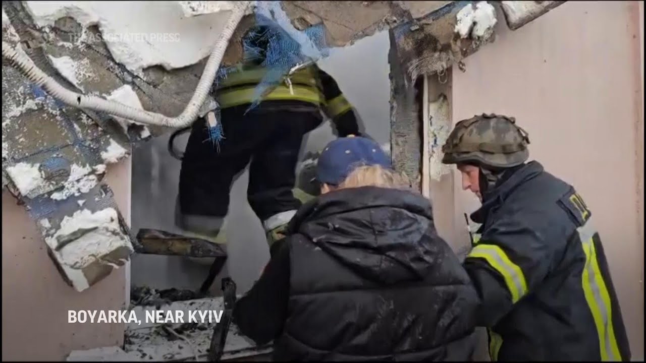 Aftermath as drone shot down near Kyiv during massive aerial assault launched by Russia