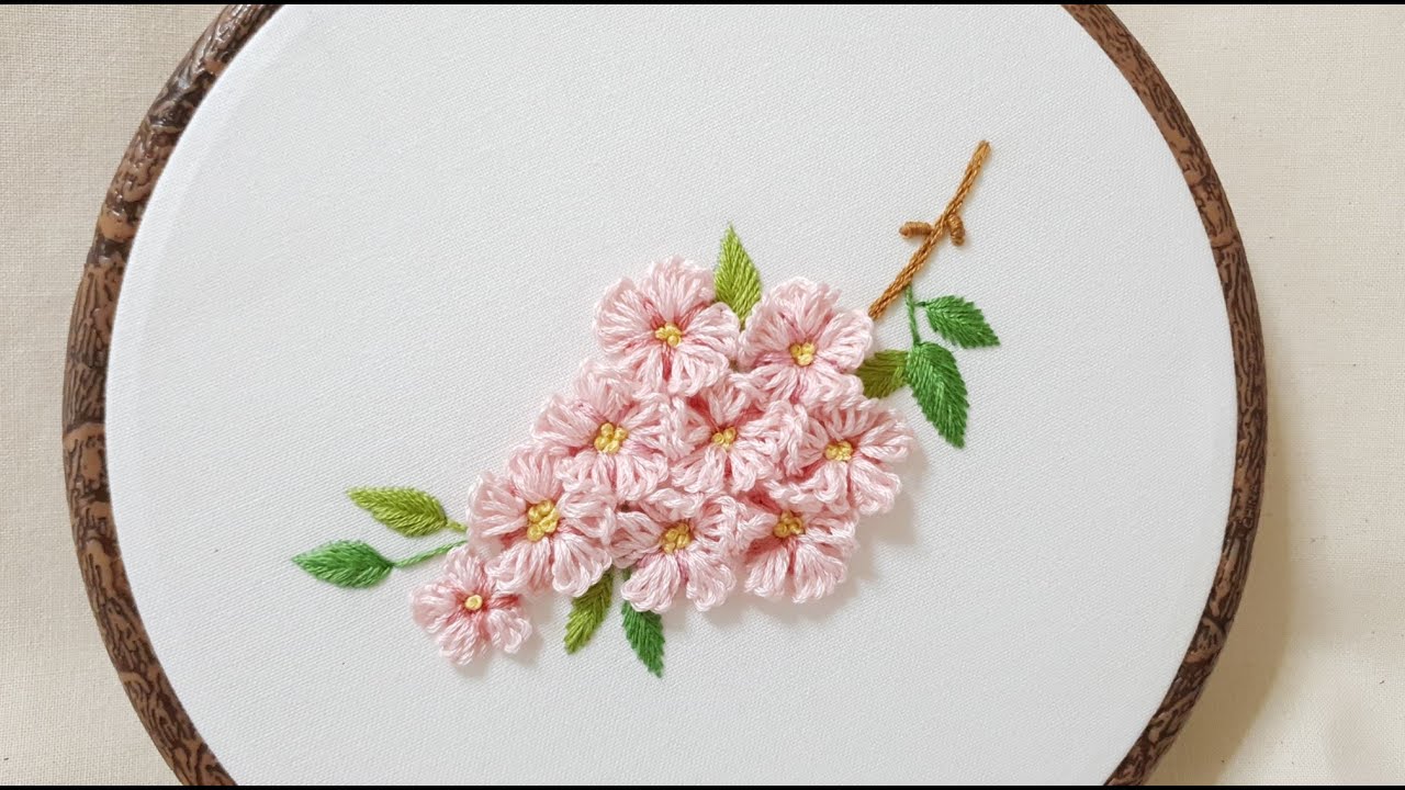 [프랑스자수 ENG SUB] 봄이 가기 전 벚꽃 입체 자수 cherry blossoms embroidery|캐스트온스티치| free pattern