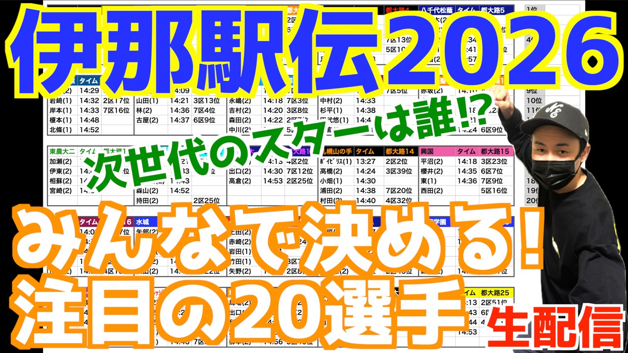 伊那駅伝2026男子！みんなで決める！注目の20選手！！【生配信】