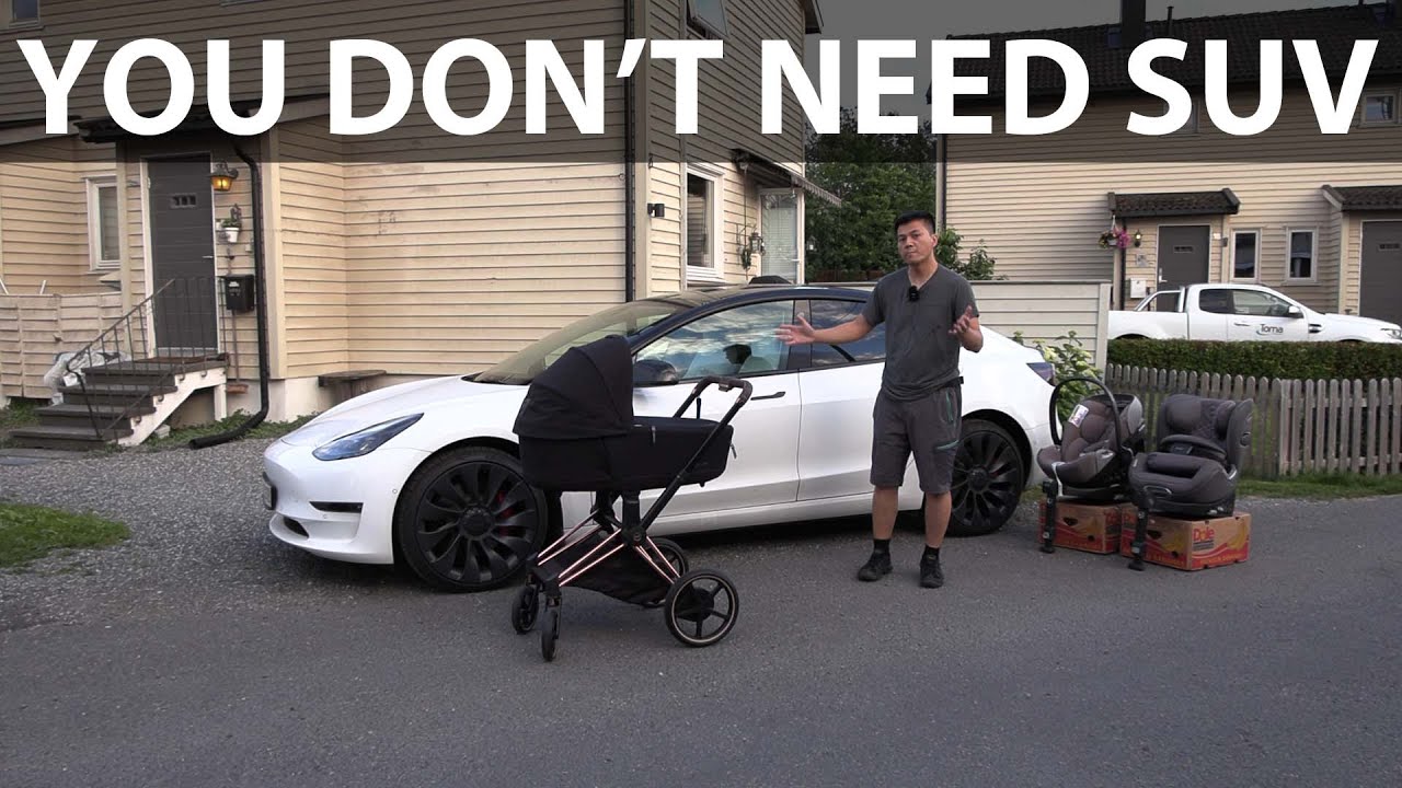 Тест детского автокресла и коляски Tesla Model 3 Performance