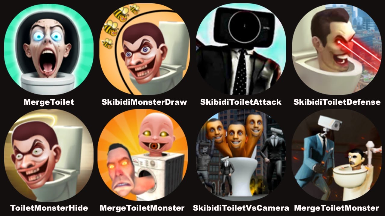 Merge Toilet,Skibidi Monstenr Draw,Skibidi Toilet Attack,Skibidi Toilet Defense,Toilet Monster Hide
