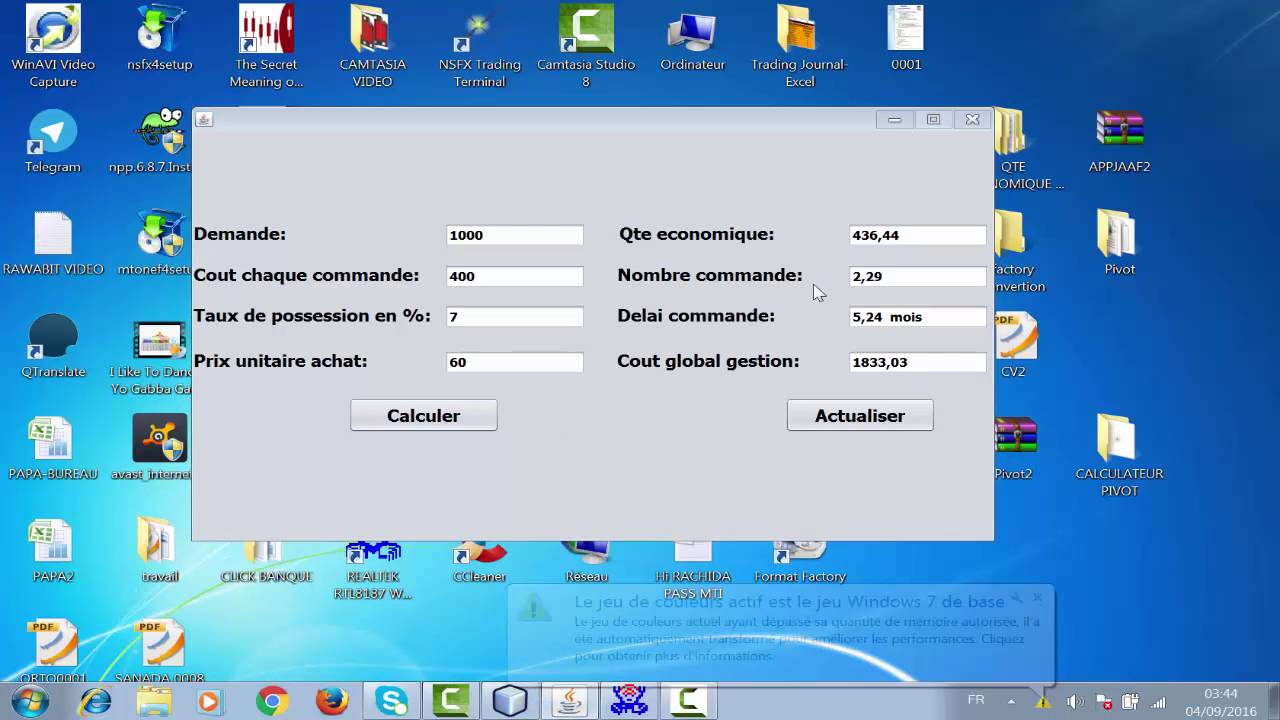 Prorgamme Quantité economique a commander model wilson