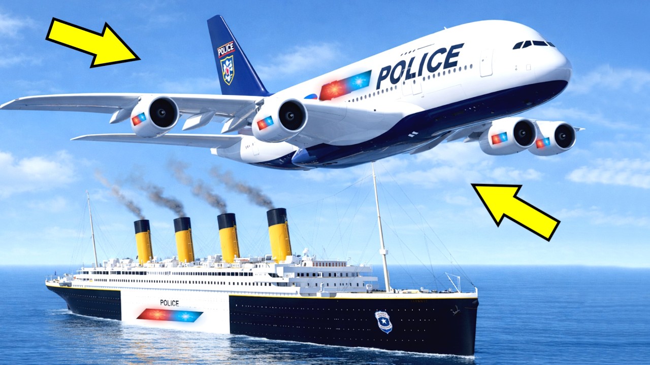 Police Airplane With Police Titanic Ship Catches Criminal At The Airport | GTA 5
