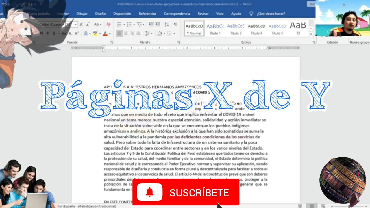 Insertar página X de Y con una tabla