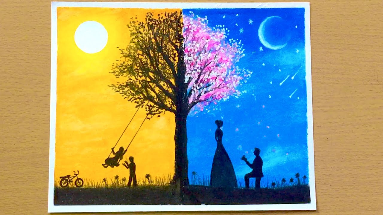 Couple scenery drawing with oil pastels | Oil pastels drawing for beginners | step by step video