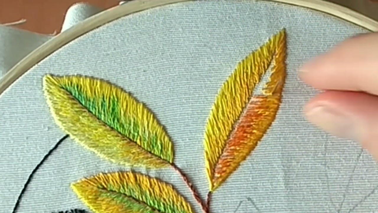 liść. haft cieniowany. leaf embroidery. handmade embroidery 🍂🍂🍂