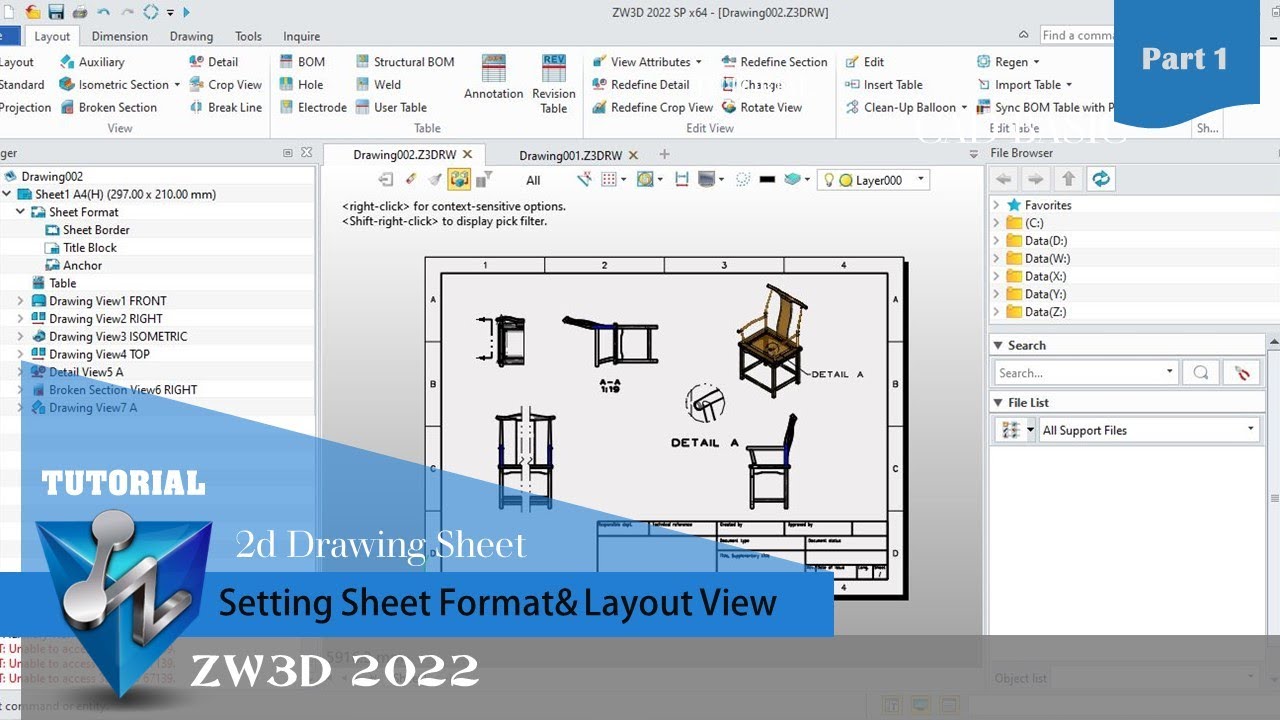 ZW3D - Tutorial - Setting Format Sheet & Layout View - 2D Drawing Sheet