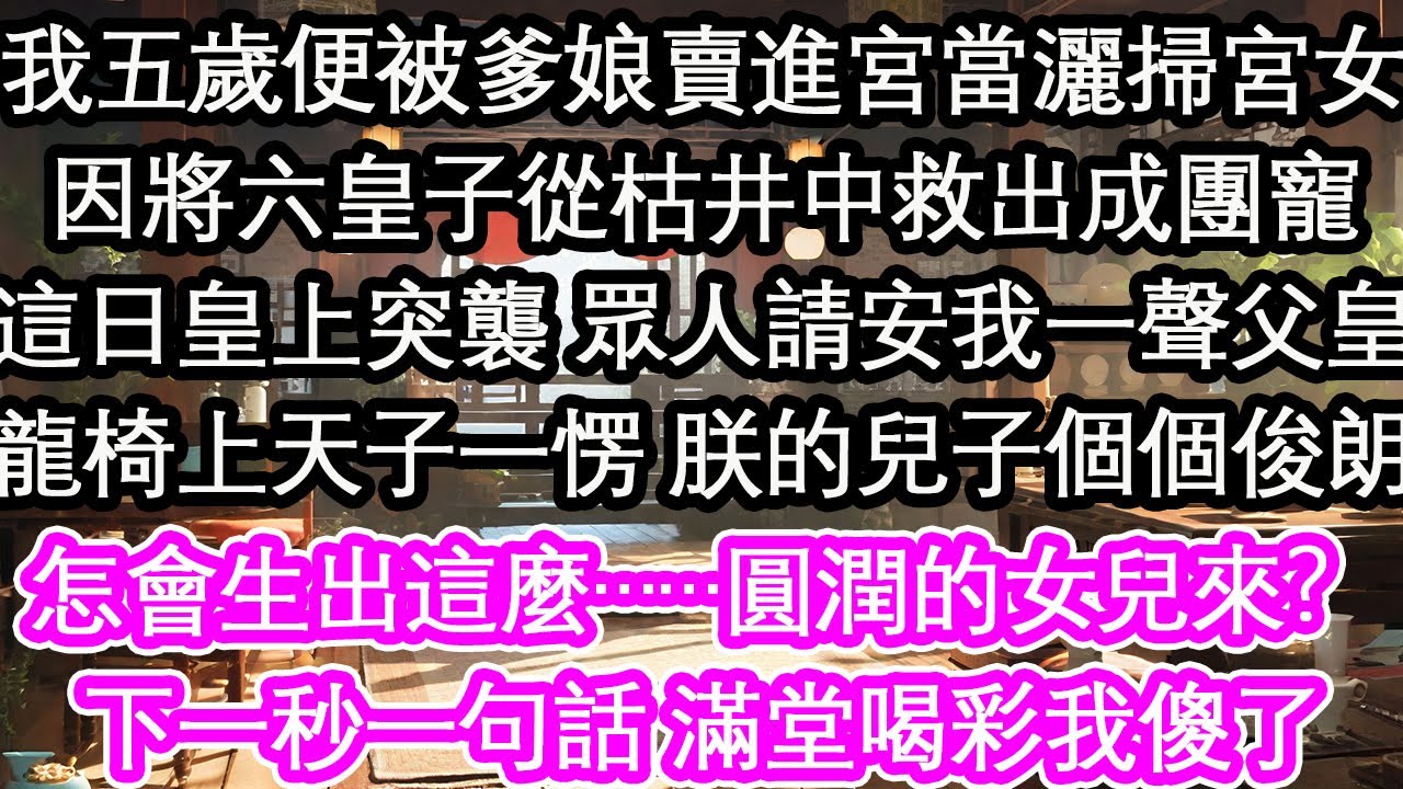 我五歲便被爹娘賣進宮當灑掃宮女因將六皇子從枯井中救出成團寵這日皇上突襲 眾人請安我一聲父皇龍椅上天子一愣 朕的兒子個個俊朗怎會生出這麼……圓潤的女兒來？下一秒一句話 滿堂喝彩我傻了【花開】【愛情】