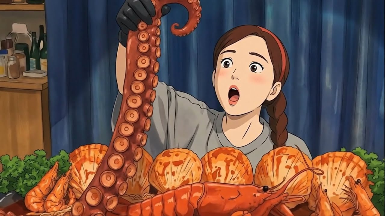 Giant Octopus Legs vs. Lobster & Buldak 🐙🦞🔥 | Anime Mukbang ASMR