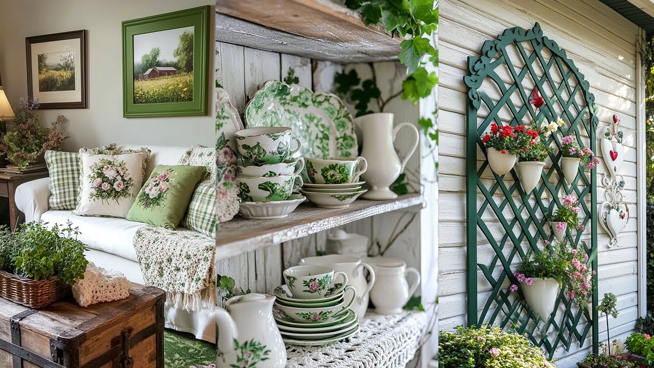 Маленький зелёный английский загородный коттедж | Винтажные идеи декора в стиле шебби-шик для уют...