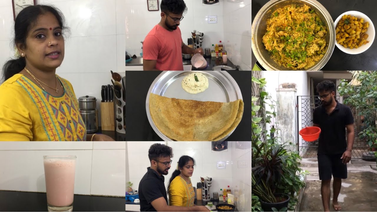 Morning Food Vlog/Pacha Sundaikkai Rice/Millet Dosai/Watermelon Milkshake