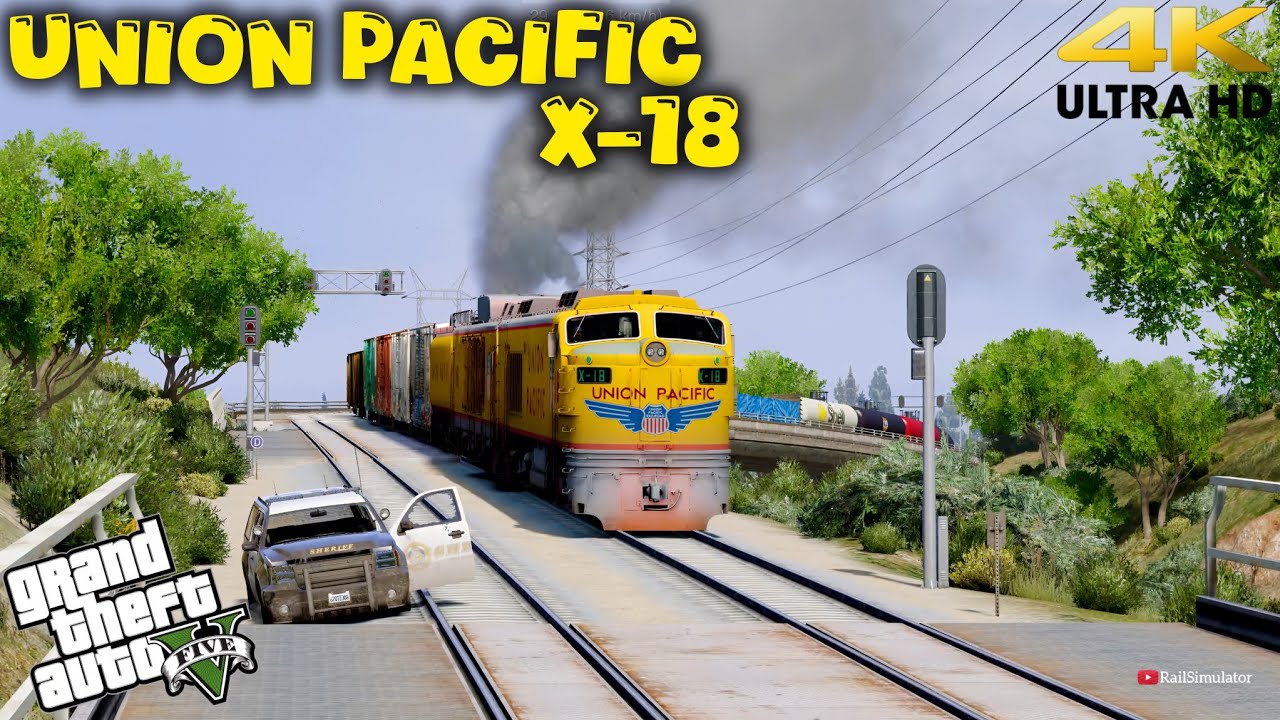 Grand Theft Auto V - Union Pacific X-18 Massive Freight Train Journey | Train Cinematic Gameplay
