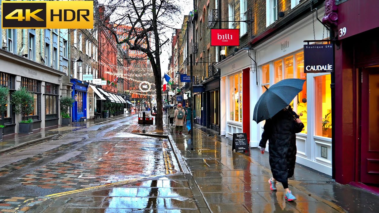 ☔️Jan 2022🌧London Rain Walk 🌂Relaxing Walk in Morning Rain [4K HDR]
