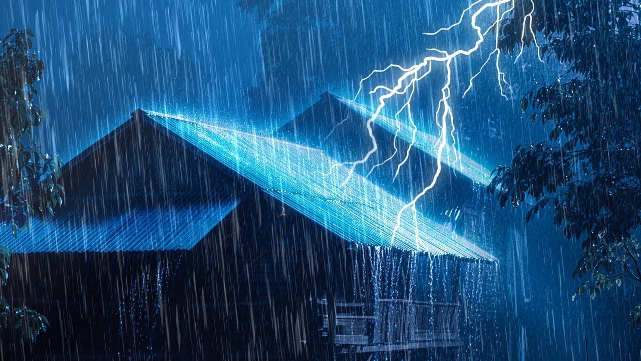 Suddenly Fell Asleep in 3 Minutes with Heavy Rain & Thunder on Roof in Misty Forest at Night