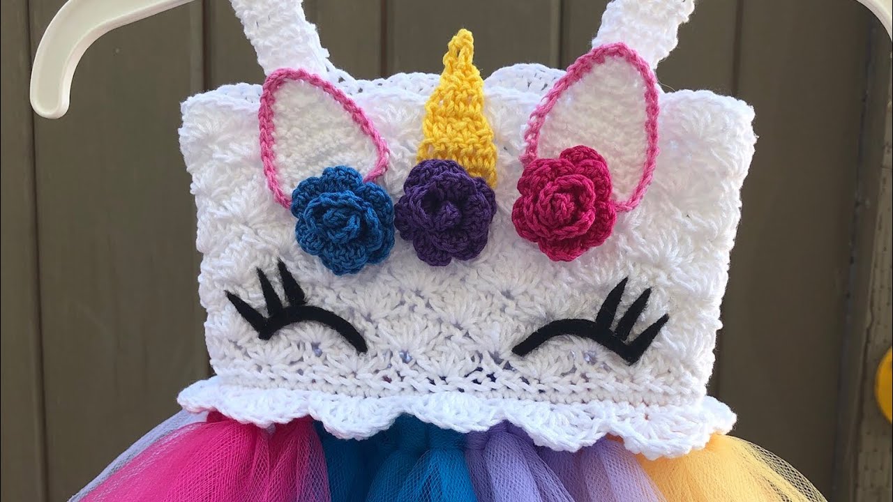 Crochet unicorn 🦄 tutu 0-3 months # crochet baby dress #crochet tutu