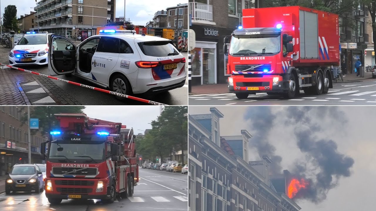 Grote Brand in dak van woning in Den Haag - Brandweer, Politie en Ambulance met spoed onderweg!
