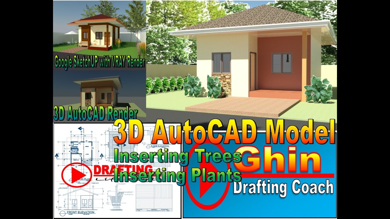 Drawing Exercise 16: How to insert PLANTS and TREES (3D AutoCAD)