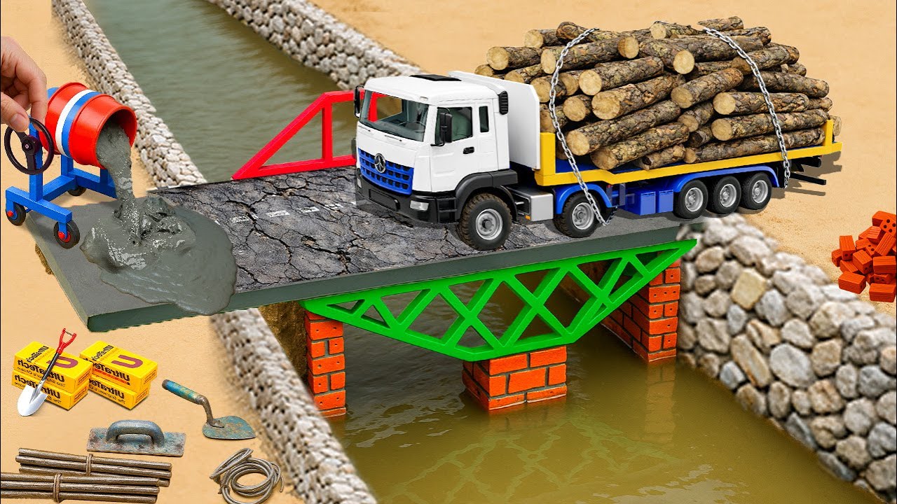 Old Bridge Collapses After Crocodile Attack - DIY Mini Tractor Rebuilds a Strong Bridge