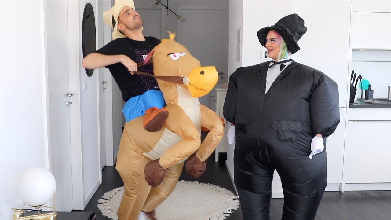 I was bored so I bought inflatable costumes for us