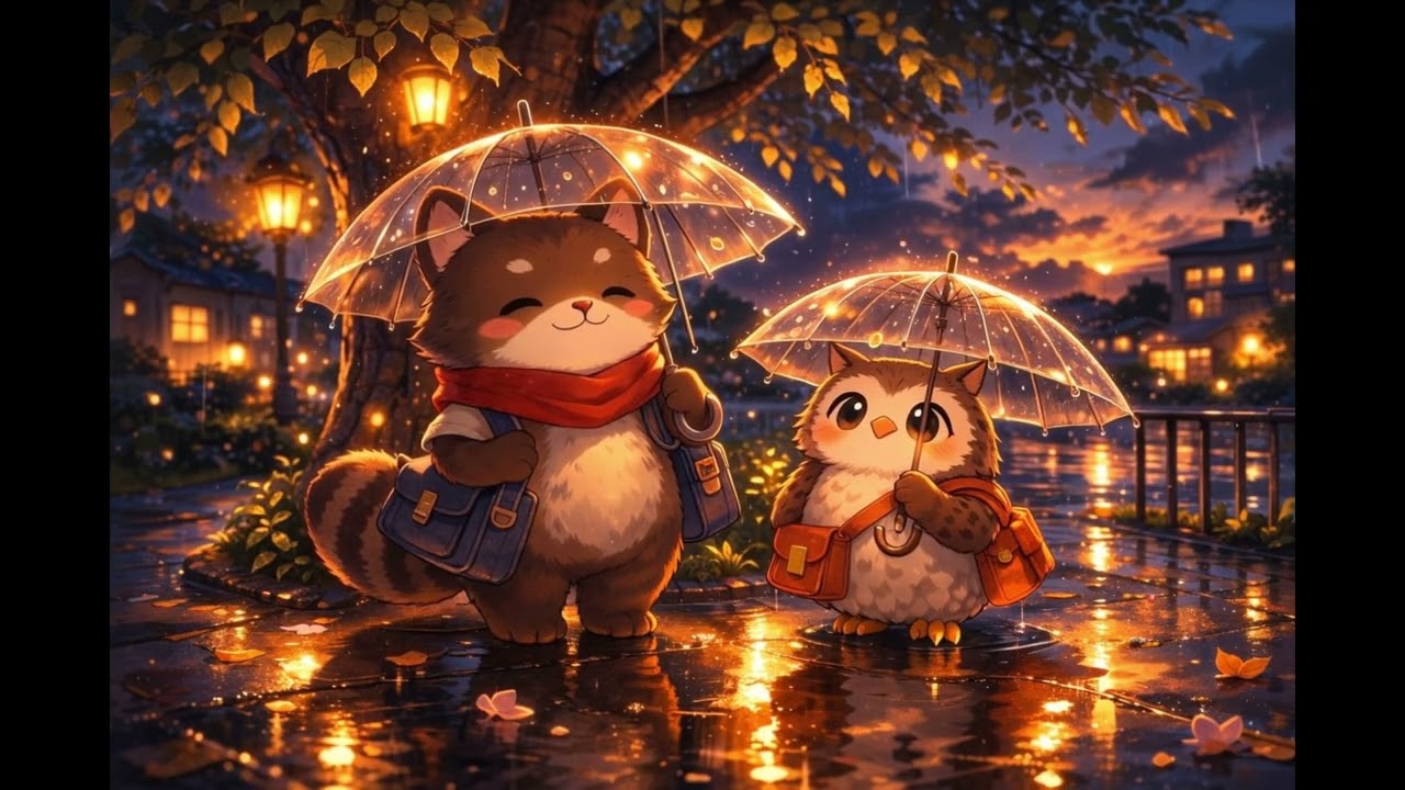 🌧️ Rainy Night Lo-fi — Relax / Study / Sleep | Cozy Umbrella Ambience