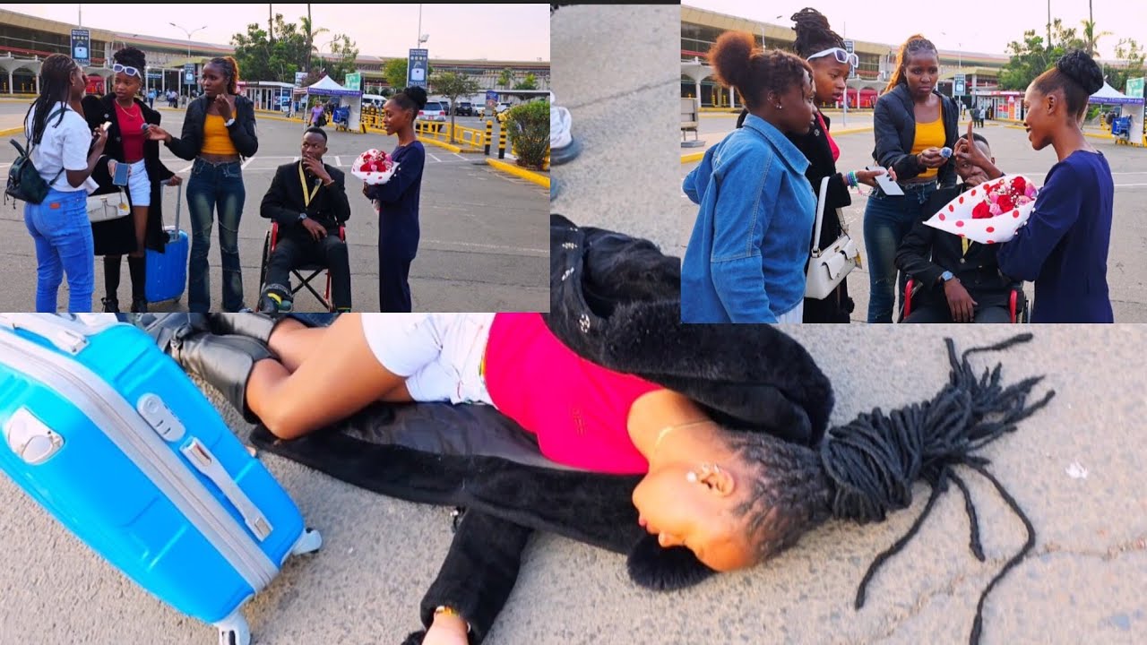 Alikujiwa na bibi wanne airport, one fainted live on camera 