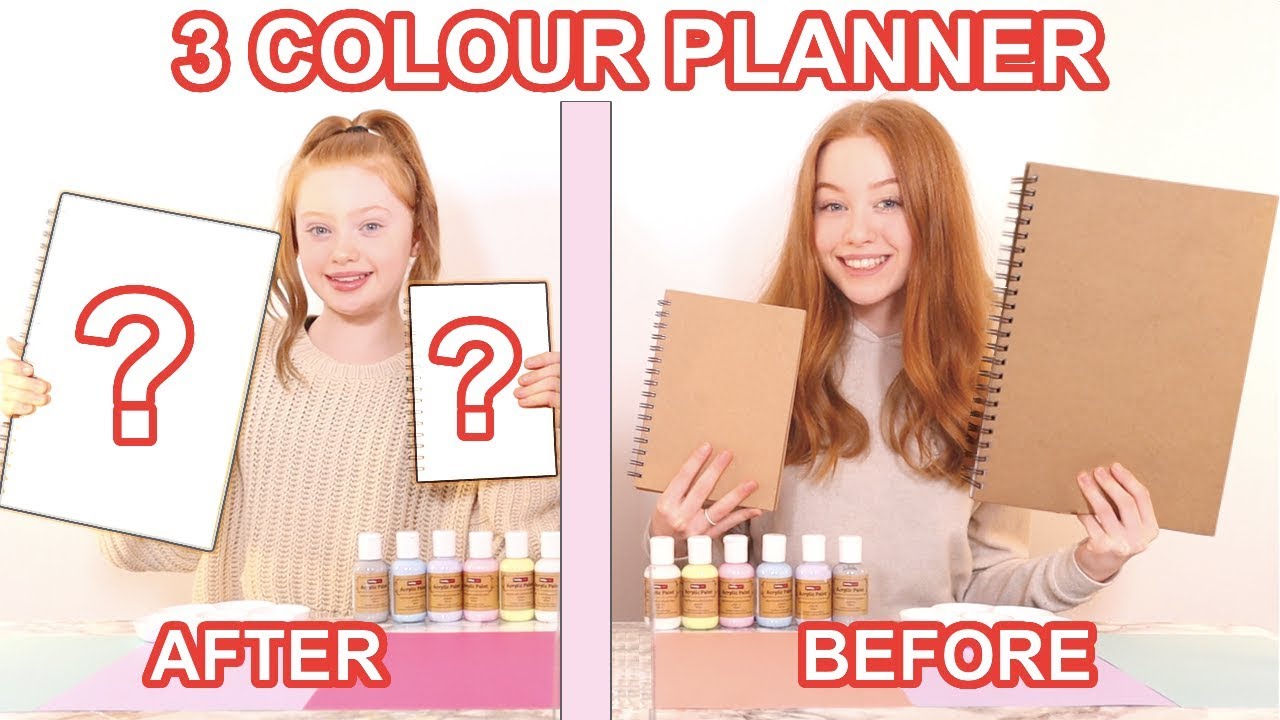 TWIN TELEPATHY 3 COLOR PAINT *DIY School Planner Makeover Challenge | Sis Vs Sis | Ruby and Raylee