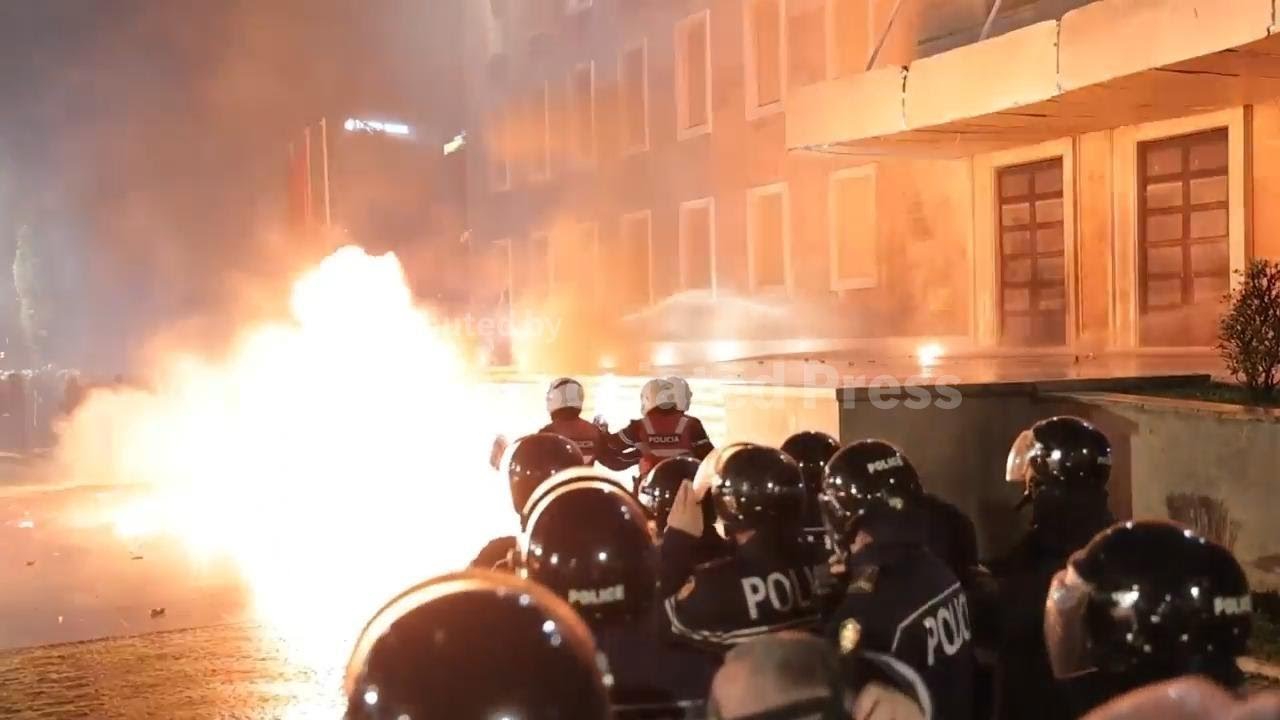 Albanian police deploy water cannon as violence breaks out at anti-government protest