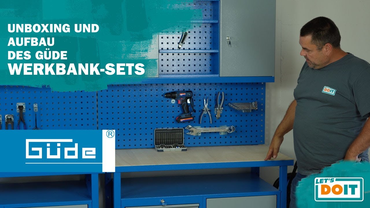 Wir bauen eine Werkstatt - Güde Werkbank-Set 3-tlg. (Werkbank, Wandschrank und Werkzeug-Lochwand