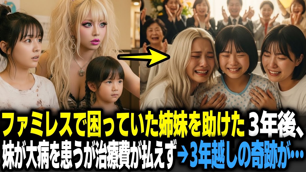 ファミレスで会計できず泣いていたボロボロの姉妹を助けたギャル、あの日から3年後、妹が大病を患う→3年越しにある人物が現れ、ギャルと姉妹に奇跡が…