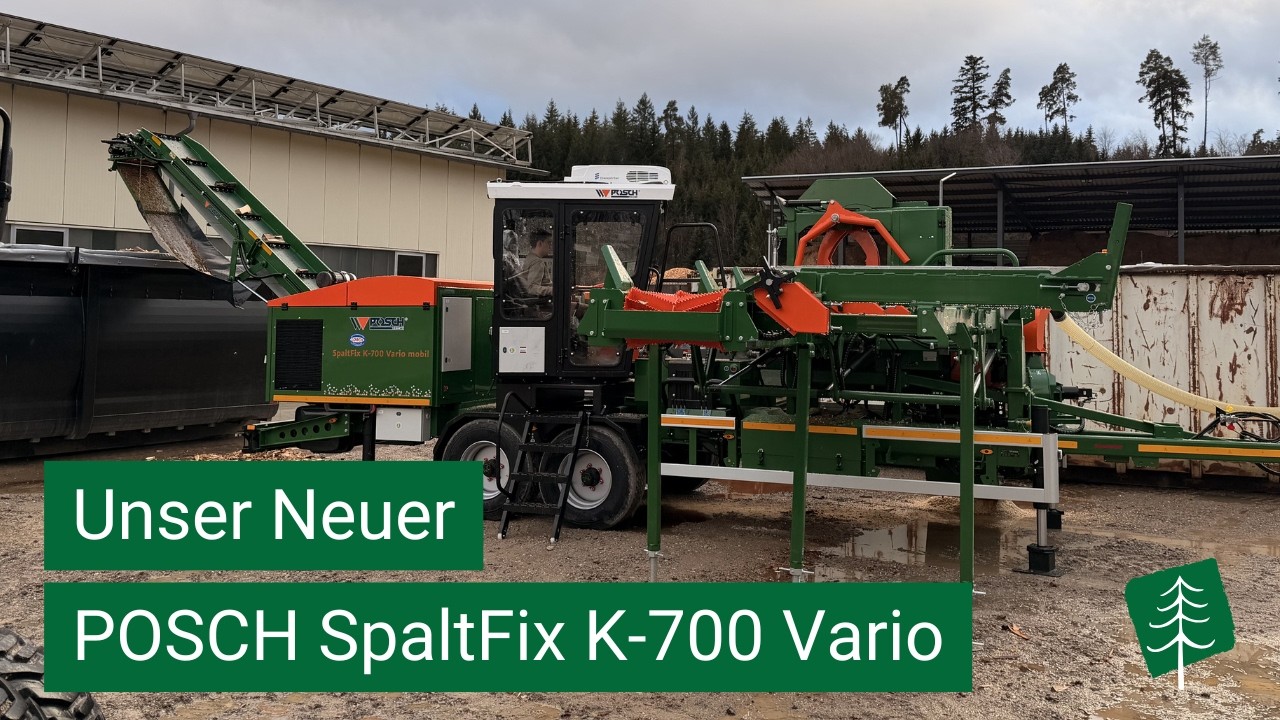 Neue POSCH SpaltFix K-700 Vario mobil im Einsatz – Brennholz spalten direkt in den Container