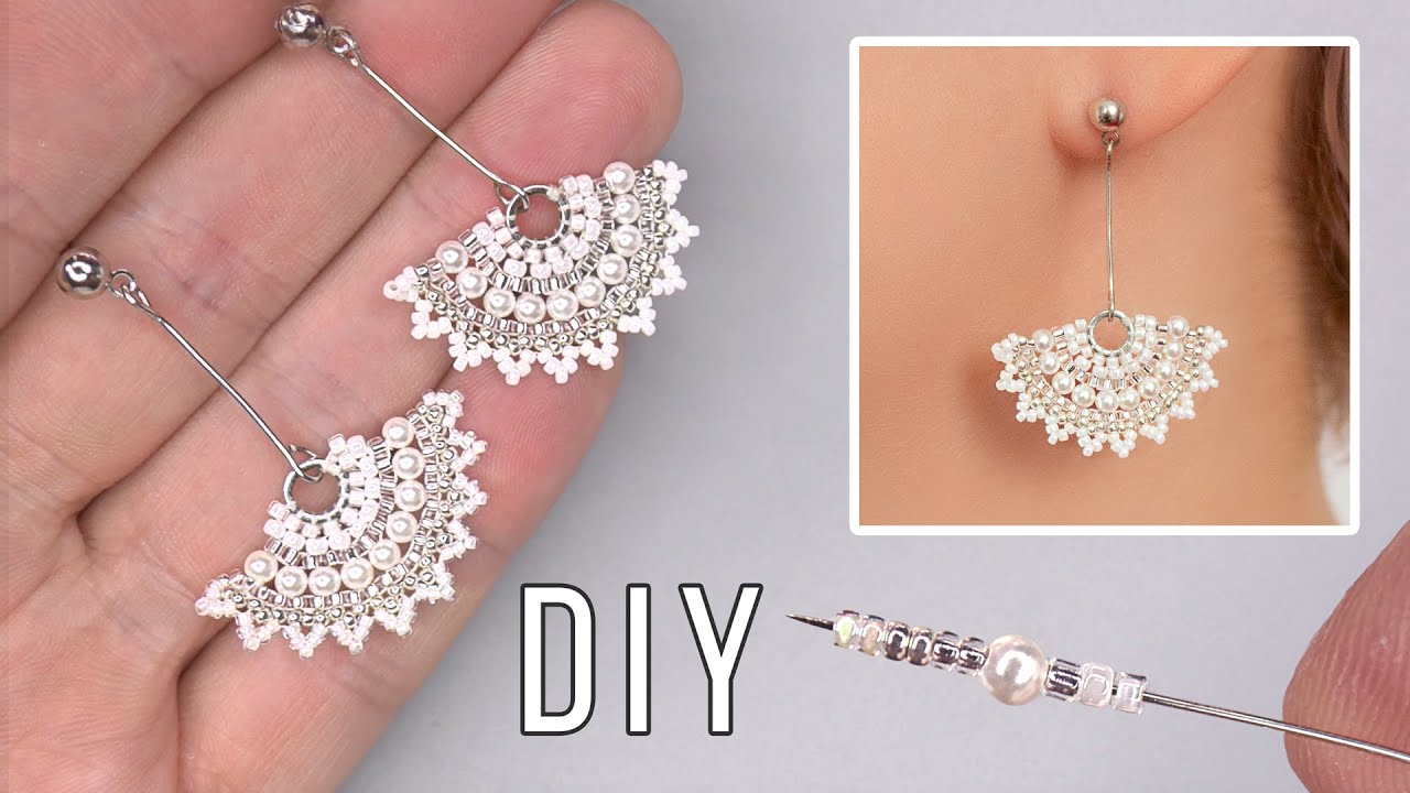 Pearl Fan Earrings Tutorial: How To Make Beaded Earrings #diy #beads #jewelrymaking