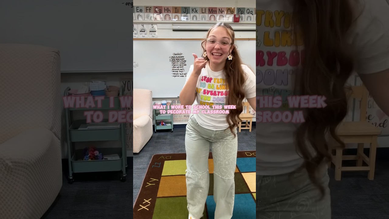 What I wore to school this week to decorate my classroom 🌸💓 #teacher #teacheroutfit #classroom