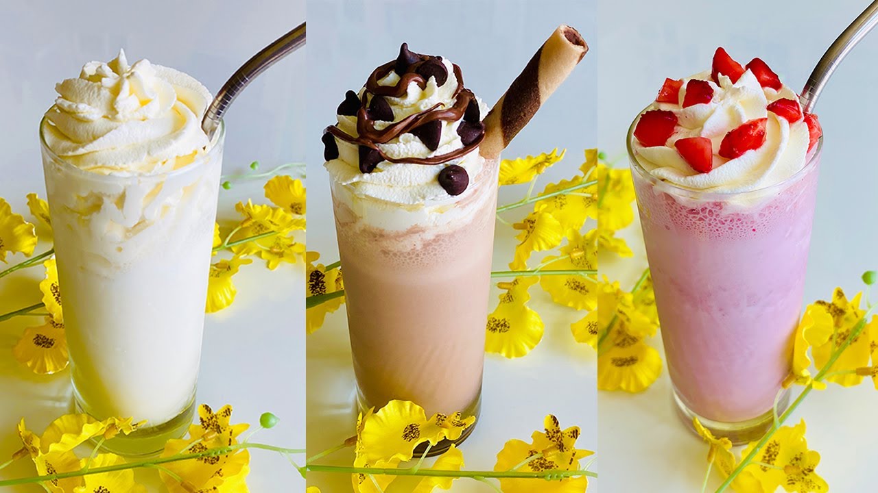 3 Flavour Milkshake Recipe | Vanilla Milkshake | Chocolate Milkshake | Strawberry Milkshake