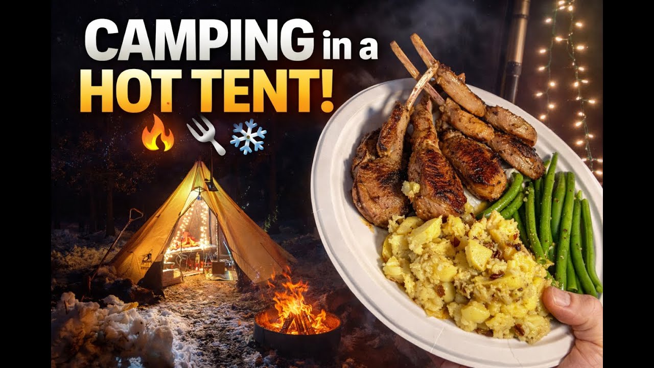 Solo Winter Hot Tent Camping | Wood Stove, Firelight and Lamb Lollipops