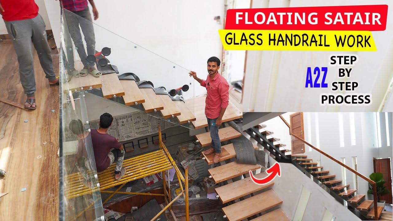 Glass Handrail Installation On Floating Wooden Staircase | Template മുതൽ എല്ലാം ഒറ്റ വീഡിയോയിൽ