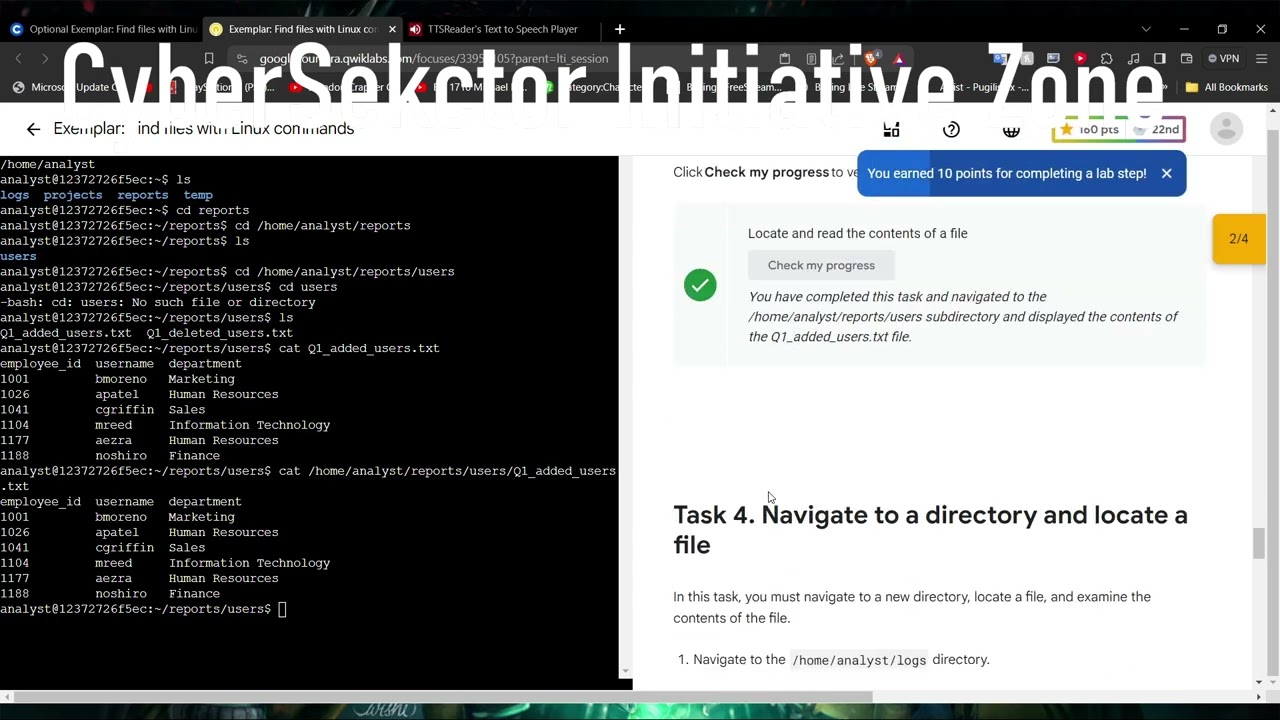 Программа сертификации Google Cybersec. Мини-лаборатория Linux. Поиск файлов с помощью команд Linux.